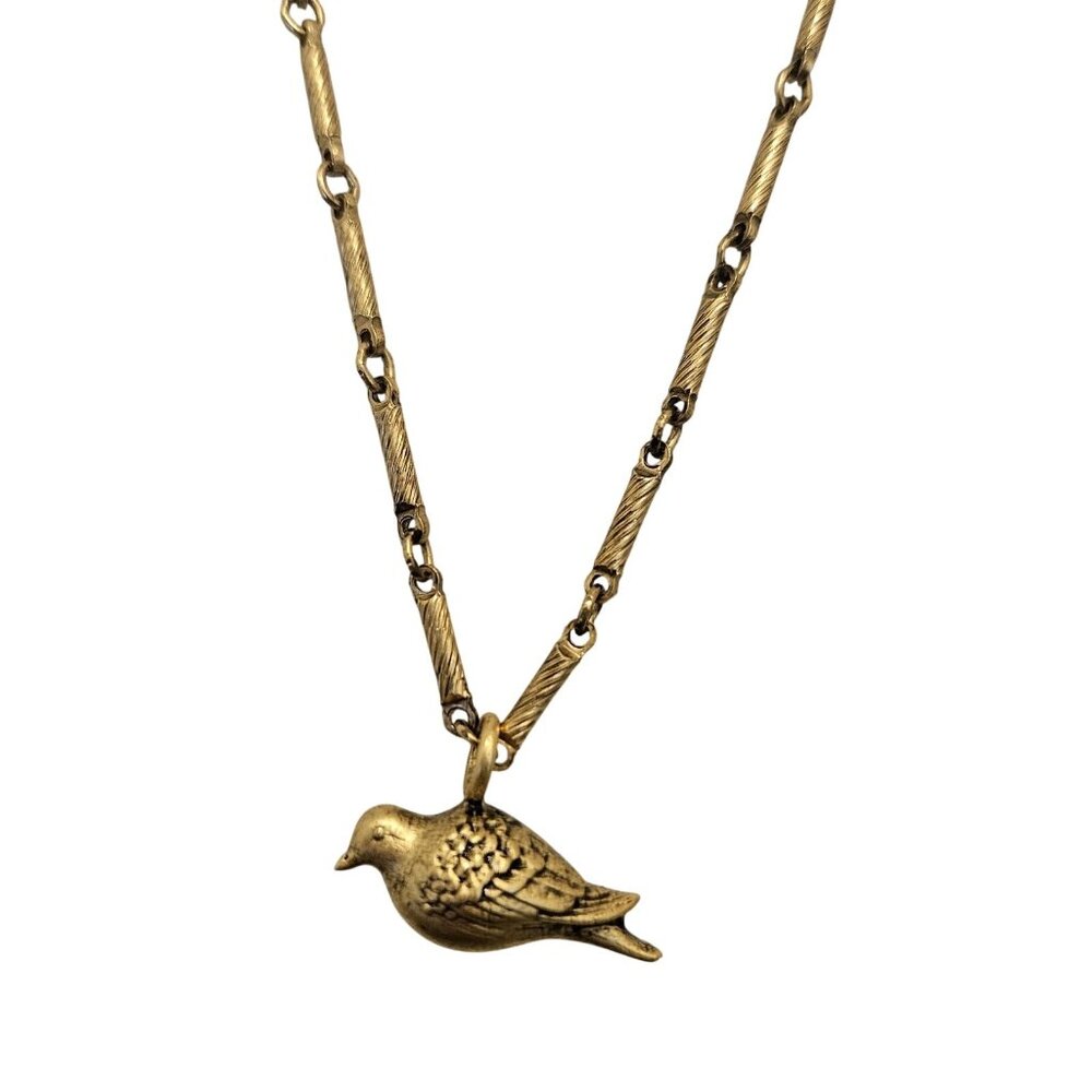 Janet Mavec 18k Gold Plated Brass Matte Finish Peace Dove 28" Charm Necklace NEW